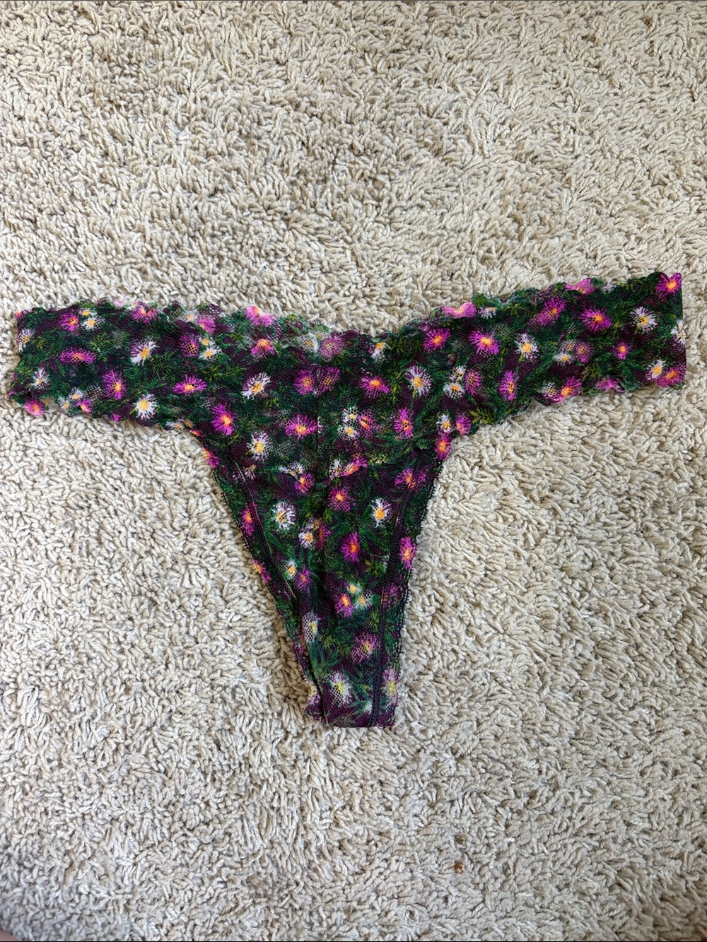 Victoria's Secret Black Floral Mesh Thong